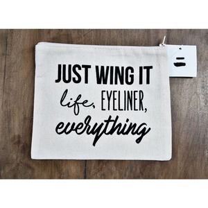 Canvas Makeup/Cosmetics Bag ~ Just Wing It ~ Top Zipper Closure ~ NEW